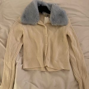 NWT ZARA CARDIGAN WITH FUR COLLAR